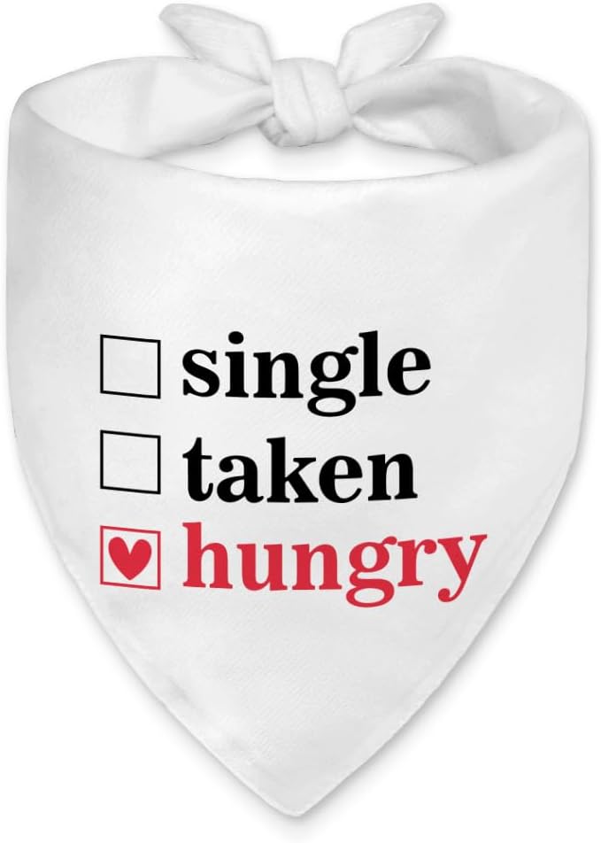 Funny Valentine's Day Dog Bandana, Single Taken Hungry Checklist Dog Bandana, Single Party Pet Scarf Accessories for Dogs Boys Girls Puppies, Cute Valentine's Birthday Gifts for Pet Mom Dad