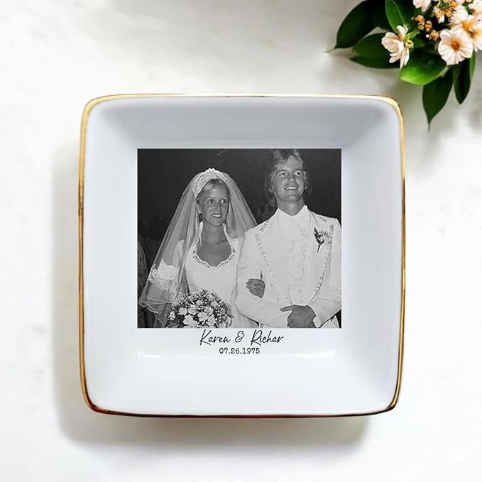 Custom Photo Ring Dish, Personalized Polaroid Picture Trinket Tray, Wedding Anniversary Keepsake Jewelry Dish, Valentines Gift for Her Him Wife Husband Parents Grandparents
