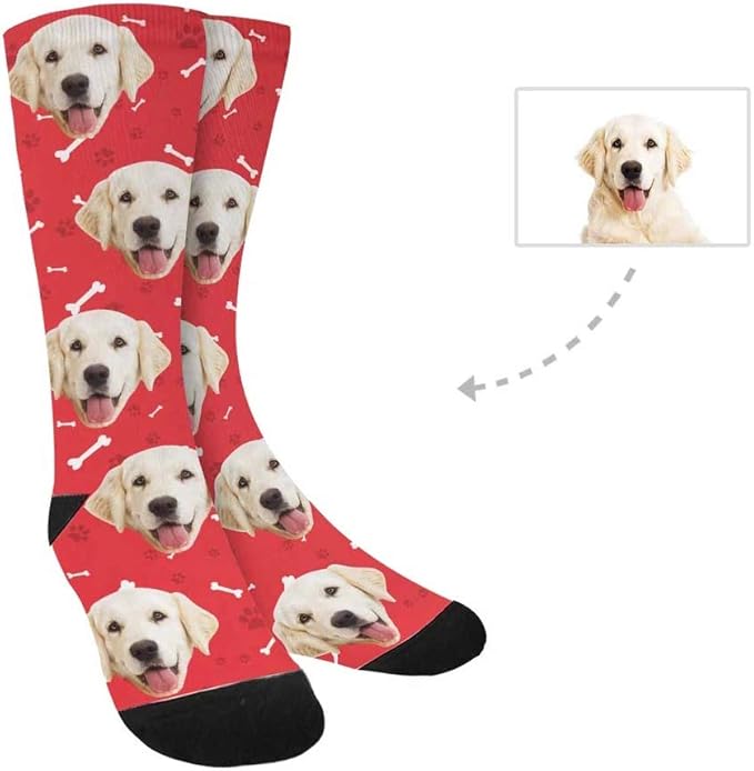 Custom Face Socks, Personalized Dog Lover Pet Photo Picture on Socks Unisex Athletic Crew Socks for Men Women