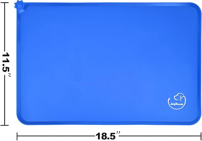 Silicone Waterproof Dog Cat Pet Feeding Mats, Non Slip, Easy Clean Pet Dog Cat Bowl Mats Placemat (18.5" x 11.5") Navy Blue