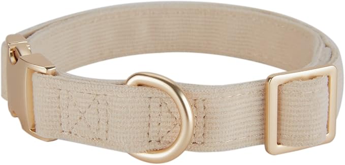 Soft Cotton Dog Collar with Metal Buckle Adjustable Heavy Duty Comfy Corduroy Collars for Small Medium Large Dogs,White,Medium