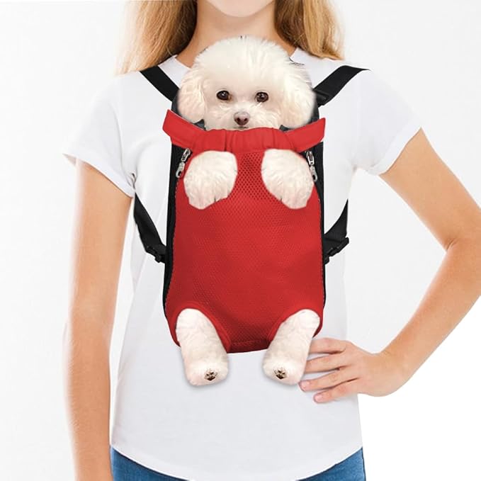 FEimaX Dog Carrier Backpack Pet Legs Out Front Cat Travel Bag, Adjustable Puppy Backpacks Carriers Hands-Free for Small Medium Dogs Cats Hiking Traveling Camping Daily Walking