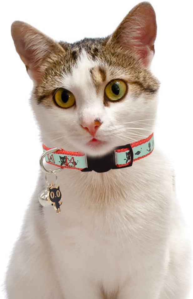 2 Pack Glow in The Dark Cat Collar with Bell Breakaway Safety Cat Puppy Collars with Pendant Red and Green