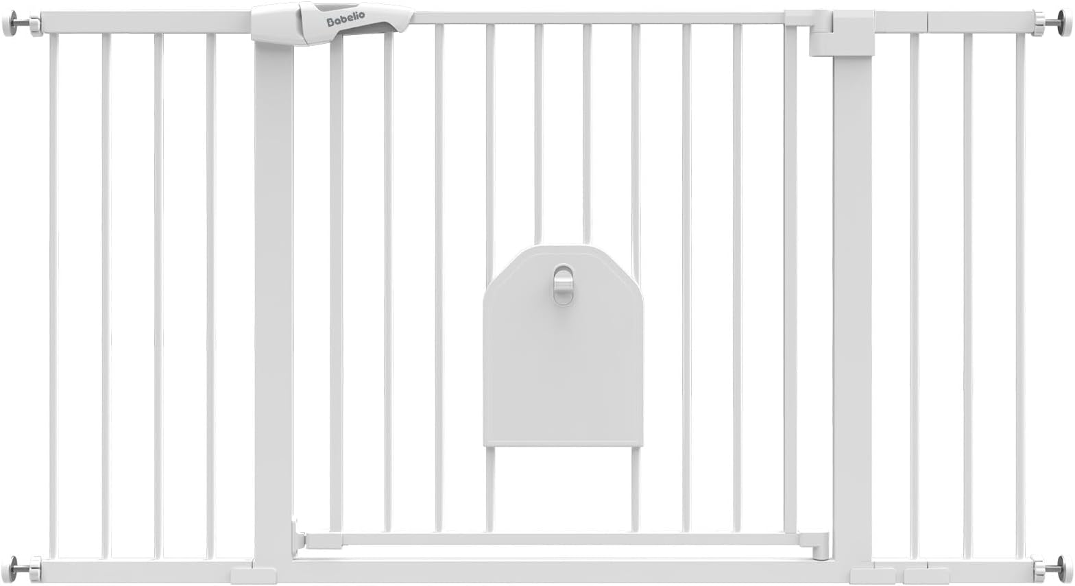 Babelio 36-56" Extra Wide Auto Close Baby Gate with Cat Door, Pet Gate Indoor with Extra Wide Walk Thru Door, Metal Dog Gate for Doorway, Stairs, Includes 4 Wall Cups and 3 Extension Pieces, White