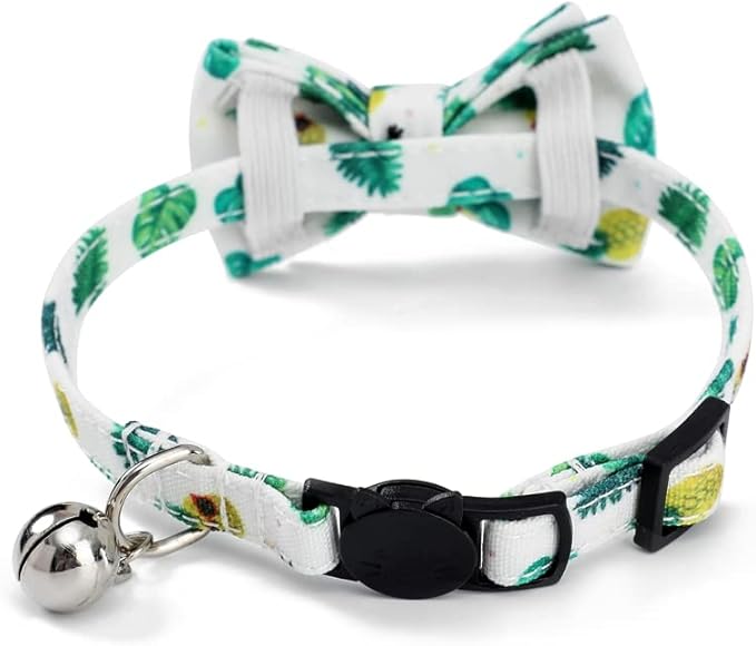 2-Pack Breakaway Cat Collars with Removable Double-Layer Bow Tie and Bell for Boy and Girl Cats,Safety Kitten Collars Suitable for Festivals and Daily. (Lemon&Pineapple)