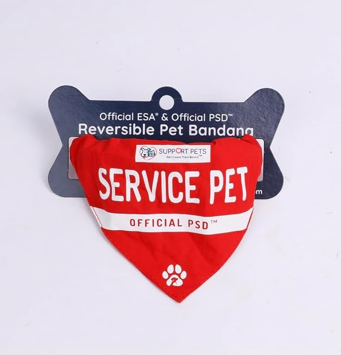 Support Pets Reversible ESA & PSD Pet Bandana – Printed “Support Pet” & Service Pet Scarf – Comfortable Cotton Dog Bandanas & Cat Bandana – Stylish Pet Clothes Accessory – Red, One Size Fits All