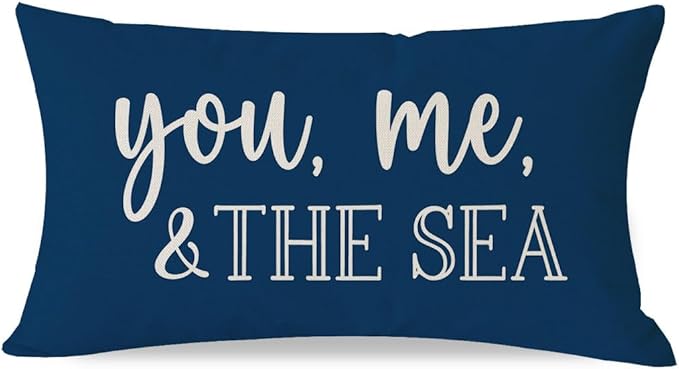 PANDICORN Summer Beach Throw Pillow Cover 12x20 Inch Sayings You Me and The Sea Ocean Sea Coastal Blue Outdoor Nautical Decorations Lumbar Decorative Cushion Case for Home Living Room Sofa Couch Decor