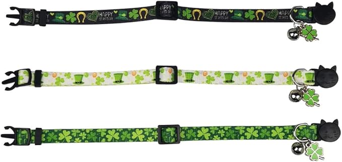 3 Pack St. Patrick's Day Cat Collar with Bell Breakaway Adjustable