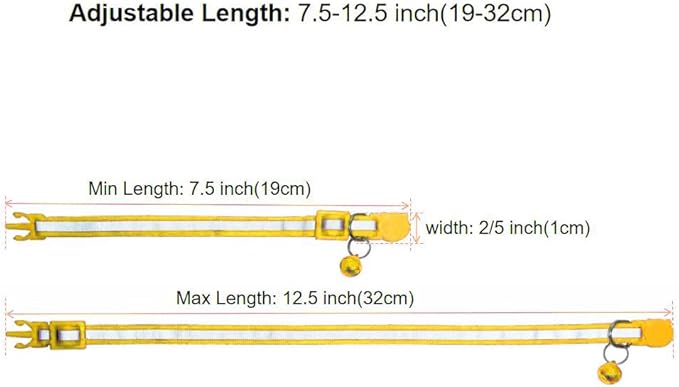 3 Pack Reflective and Breakaway Cat Collars with Bells，Adjustable Kitten Collars from 7.5 to 12.5 Inches, Ideal of Kitten Collar, Suitable for Girls and Boys (Yellow)