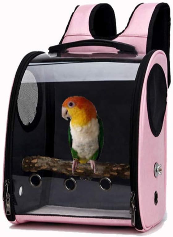 Bird Carrier Clear Parrot Outing Backpack APET Transparent Acrylic Bird Travel Carrier Parrot Travel Cage Panoramic Pet Backpack for Puppy Kitten 33x38x17cm (Pink)