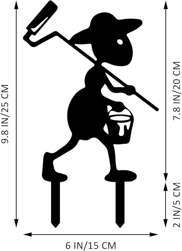 4 Piece Metal Ant Garden Decorative Stakes - Black Working Farm Yard Art Decor. Outdoor Art for Pathway & Lawn Patio Backyard Decoration Set