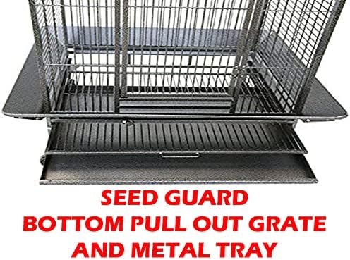 2 Color, Extra Large Wrought Iron Dome Top for Macaw Goffin's Cockatoo Cockatiels African Grey Amazon Parrots Green Cheek Conures Caique Bird Cage with Rolling Stand (Black-Vein)