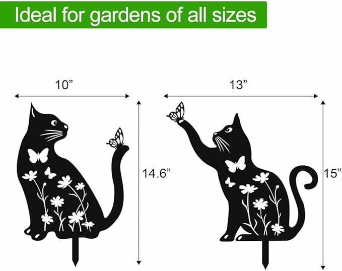Metal Cat Garden Decor for Outside,15" Metal Kitty Decorative Garden Stakes, Black Cat Silhouette Yard Decorations Outdoor Lawn Ornament Yard Art, Rust Proof Steel Kitten Decor for Kitty Lovers
