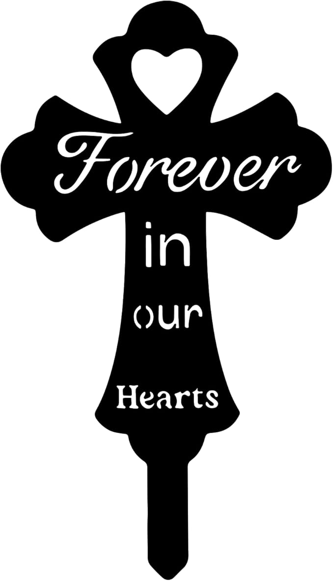 Grave Decorations for Cemetery: Forever in Our Hearts Metal Pet Grave Marker - Cross Sympathy Memorial Stake for Outdoor. Ideal Gifts to Honor The Memory of Departed Loved Ones(9.8 x 5.6'')