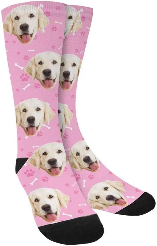 Custom Face Socks, Personalized Dog Lover Pet Photo Picture on Socks Unisex Athletic Crew Socks for Men Women