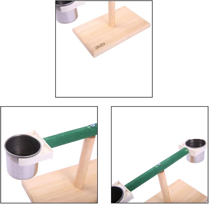 QBLEEV Bird Play Stands Tabletop T Parrot Perch, Wooden Bird Playstand Portable Training Playground, Cage Toys for Small Cockatiels, Conures, Parakeets, Finch