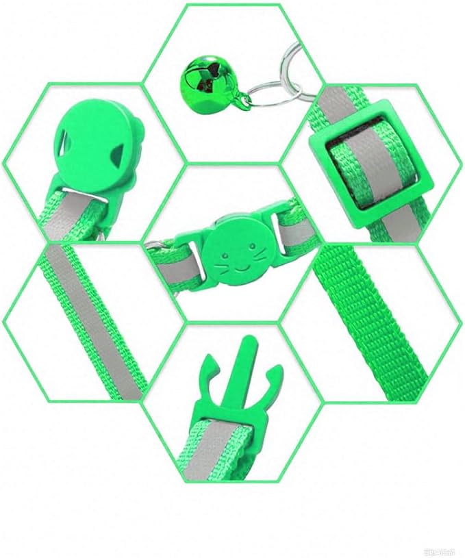 3 Pack Reflective and Breakaway with Bells of Cat Collar，Adjustable from 7.5 to 12.5 Inches, Ideal of Kitten Collar, Suitable for Girls and Boys (Light Green)