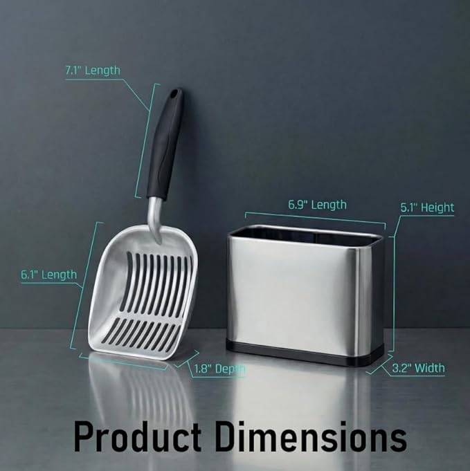 Heavy Duty Cat Litter Scoop with Holder - All Metal Cat Litter Scooper with Stainless Steel Holder - Speed Sifter Litter Box Scooper Captures All Clumps