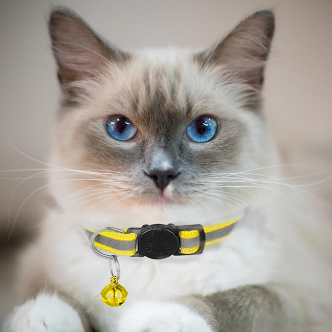 2 Pack Cat Collars Quick Release Reflective Kitten Collar with Bell & Safety Release (Yellow)