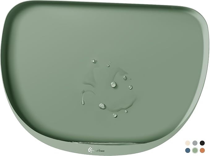 DownyPaws Cat Food Mats for Floors Waterproof, BPA Free Silicone Pet Feeding Mat, Non-Slip Pet Food Mat with High Raised Edge, Cat Placemat for Messy Drinkers, 18"×12.5", Sage