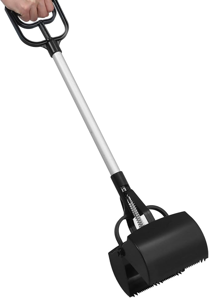 Pet Poop Picker with Long Handle, Black Dog Pooper Scooper, Portable Pet Waste Cleaning Tool for Outdoor Use Random Color