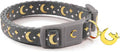 WAAAG Cat Collars, Gold Moons and Stars Cat Collar, Safety Breakaway Cat Collar, Glow in The Dark (Standard 9"-15" Neck, Grey)