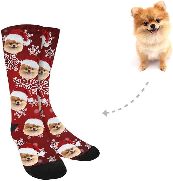 Custom Face Socks, Personalized Dog Lover Pet Photo Picture on Socks Unisex Athletic Crew Socks for Men Women