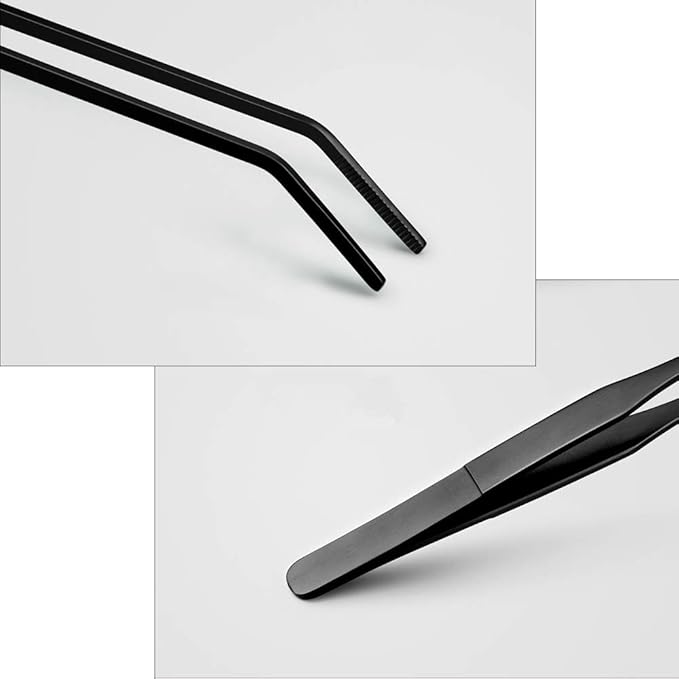 15 inch Black Curved Aquarium Tweezers Stainless Steel Curved Tweezer with Carbonation Protection Coating Against Rust Long Reptiles Feeding Tongs for Aquatic Plants Lizards Spider Snakes