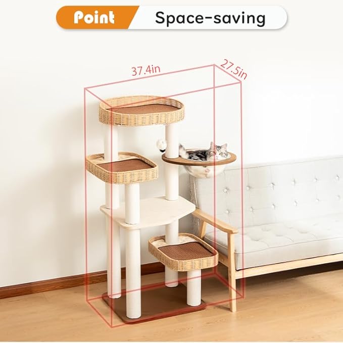 Modern Cat Tree for Large Cats, 48-Inch Tall Cat Tree Tower with Wide Shelves Cotton Scratching Posts, Super Sturdy Base, Cozy Perches, and Interactive Toys for Indoor