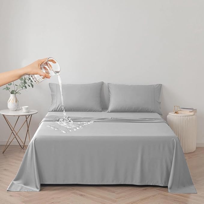 DUJUIKE Waterproof Bed Cover for Dog and Cats,Pet Hair Resistant Bed Sheet Cover, Protective Bed Liner Cover with 100% Waterproof Breathable Thin Fabric (Grey, Super King 90 * 118 inch)