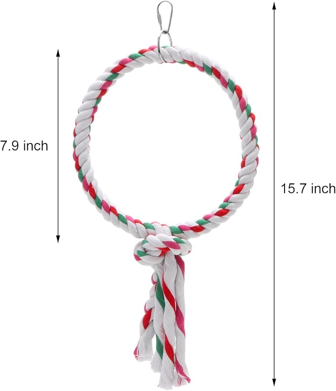 Bird Rope Swing Toy Parrot Climbing Perch Stand for Cockatiel Conure Cockatoo Parakeet Cage Hanging Decor (A: Round)