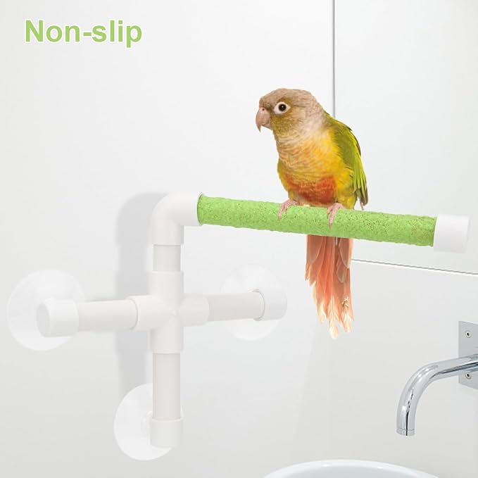 Hypeety Portable Suction Cup Bird Window and Shower Perch Toy for Bird Parrot Macaw Cockatoo African Greys Budgies Parakeet Bath Perch Toy