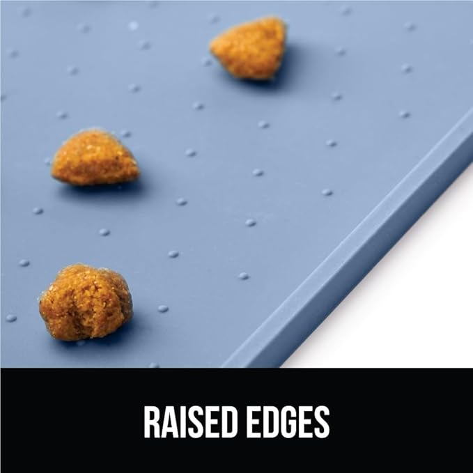 GORILLA GRIP 100% Waterproof Raised Edge BPA Free Silicone Pet Feeding Mat, Dog Cat Food Mats Contain Spills Protects Floors, Placemats for Cats and Dogs Water Bowl, Pets Accessories 28x18 Blue