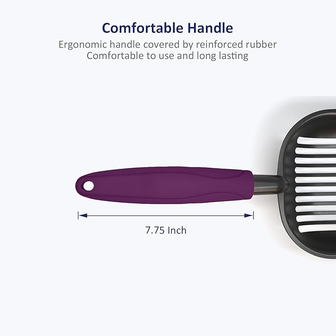 WePet Cat Litter Scoop, Non-Stick Plated Aluminum Alloy Sifter, Kitty Durable Metal Scooper, Deep Shovel, Long Handle, Kitten Pooper Lifter, Size Large, Coated Black Body with Violet Handle