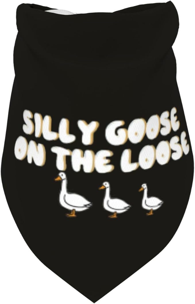 Silly Goose on The Loose Triangle Dog Bandana,Summer Bandana Funny Triangle Dogs Scarf Handkerchief Soft Adjustable Puppy Bandanas (Black)