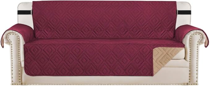 H.VERSAILTEX Reversible Sofa Slipcover Furniture Protector Water Resistant 2" Elastic Straps Sofa Cover Couch Covers Pets Kids Fit Sitting Width Up to 78" (Oversized Sofa: 86" x 132", Red/Tan)