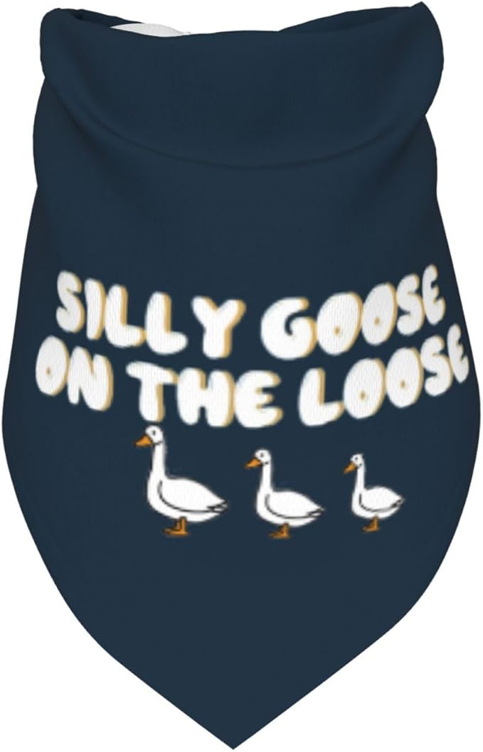 Silly Goose on The Loose Triangle Dog Bandana,Summer Bandana Funny Triangle Dogs Scarf Handkerchief Soft Adjustable Puppy Bandanas (Ink Blue)