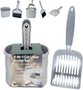 4-in-1 Cat Litter Scoop with Holder, Cat Litter Box Organizer Cleanup Kit - Sweeper & Dustpan, Aluminum Kitty Litter Scooper and Storage Caddy (Gray)
