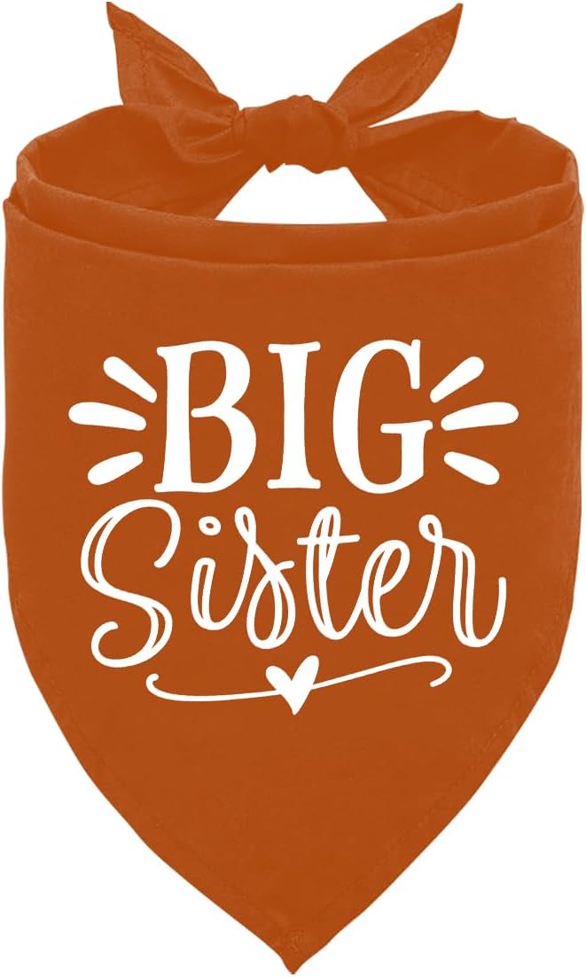 Big Sister Bandanas for Dog, Pet Pregnancy Announcement, Dark Orange Dog Bandana, Dogs Baby Announcement, Pet Bandana for Large Dogs (L)