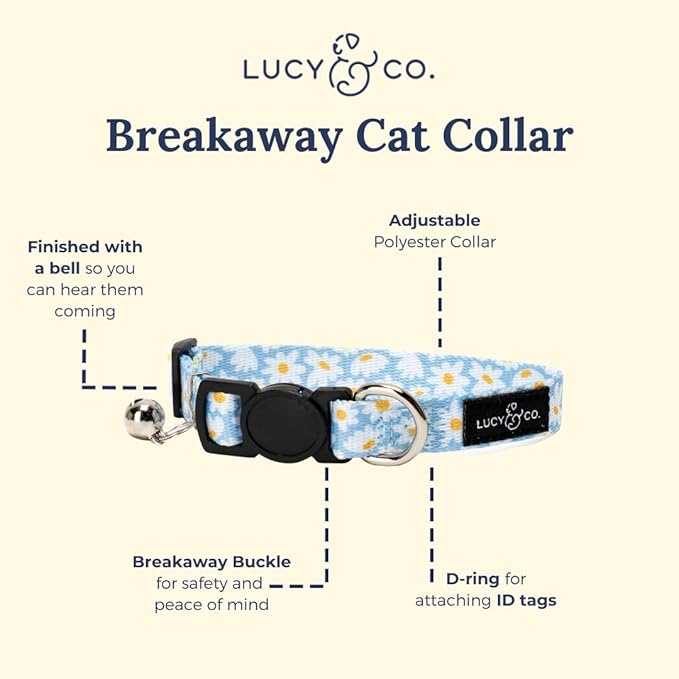 Lucy & Co. Simply Splendid Breakaway Cat Collar with Bell – Designer Print Adjustable Safety Collar for Cats, Kittens & Small Dogs, Lightweight Pet Collar for Boy & Girl Cats – Small
