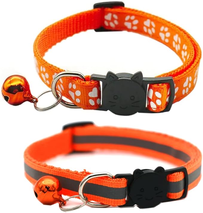 2 Pack Cat Collars Quick Release Reflective Kitten Collar with Bell & Safety Release (Orange)