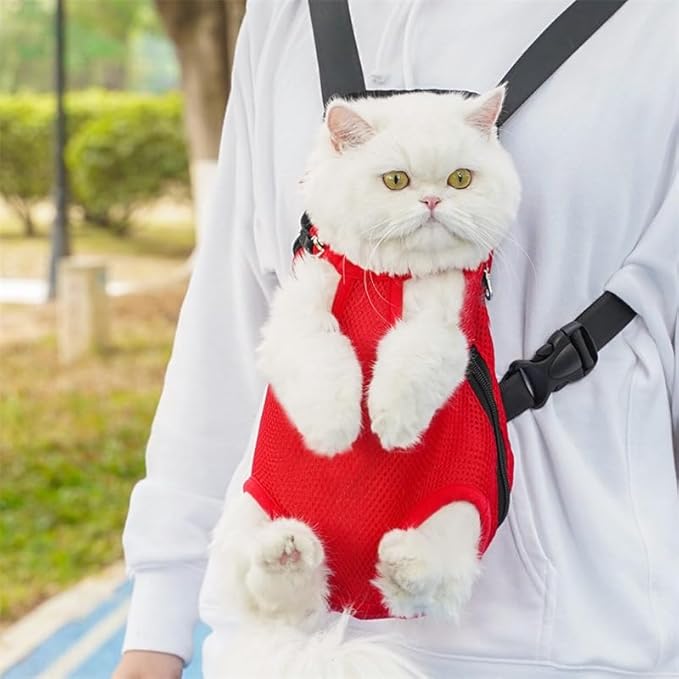 Pet Carrier Backpack - Adjustable Pet Front Cat Dog Carrier Backpack Travel Bag,Legs Out,Easy-Fit for Traveling Hiking Camping for Small Medium Dogs Cats Puppies. (Red, X-Large)