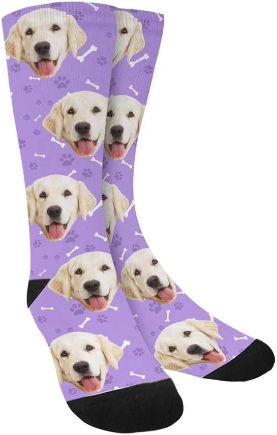 Custom Face Socks, Personalized Dog Lover Pet Photo Picture on Socks Unisex Athletic Crew Socks for Men Women