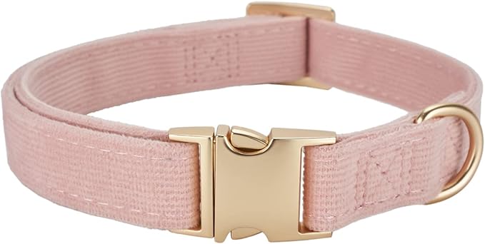 Soft Cotton Dog Collar with Metal Buckle Adjustable Heavy Duty Comfy Corduroy Collars for Small Medium Large Dogs,Light Pink,Small