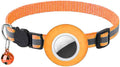 Tracker-Ready Breakaway Cat Collar (No Tracker Included) - Detachable GPS Holder + Safety Bell - Adjustable Reflective Collar with Quick-Release Buckle - for AirTag/Tile Compatible(Orange)