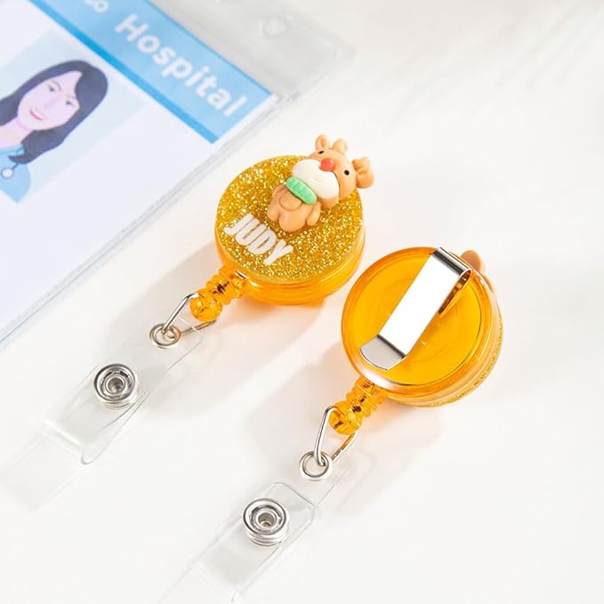 callie Personalized Christmas Badge Reel - Custom Name, Christmas Nurse ID Badge Holder Retractable with Alligator Clip, Cute Snowman Santa Elk Bell, Gifts for Nurse RN CNA Doctor