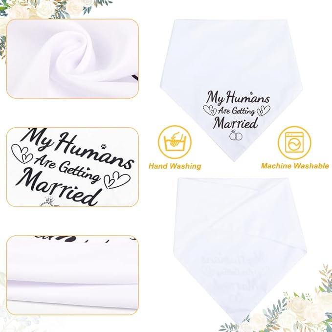 SZEE Engagement Gifts for Couples, 2 Pack My Humans are Getting Married Dog Bandanas, Wedding or Bridal Shower Gifts for Bride, Dog Wedding Bandanas, Engagement Party Decorations (White & Black, L)