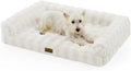 Faux Rabbit Fur Orthopedic Dog Bed, Dog Bed for Large Size, Supportive Foam Pet Sofa with Waterproof Lining Cover, Washable U-Shaped Pet Couch with Anti-Slip Bottom, Beige L 36x27x6.5 inch