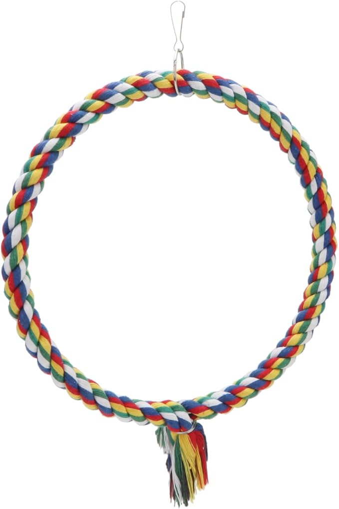 Bird Rope Swing Colorful Perch Climbing Toy for Parrots Budgie Parakeet Cockatiel Cockatoo Conure (M (10.4 inch)
