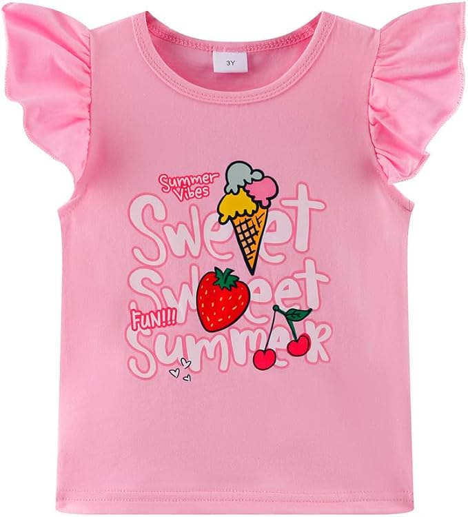 Girls Skirt Set 2 Piece Outfit Toddler Summer Clothes Ruffle Sleeve T-Shirt Bow Knot Tutu Skirt Outfit Set